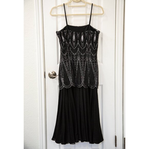 Vintage 1980s Oleg Cassini Black Strappy Evening Gown with Lace Overlay, size 8 - Picture 5 of 7